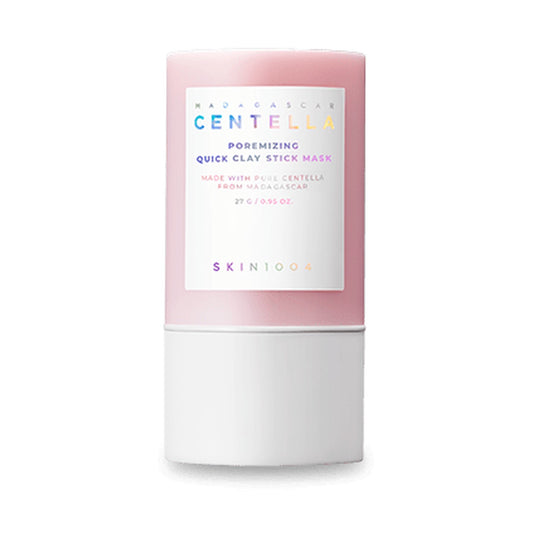 Bastão rosa e branco da máscara de argila SKIN1004, fundo branco, rótulo frontal legível.