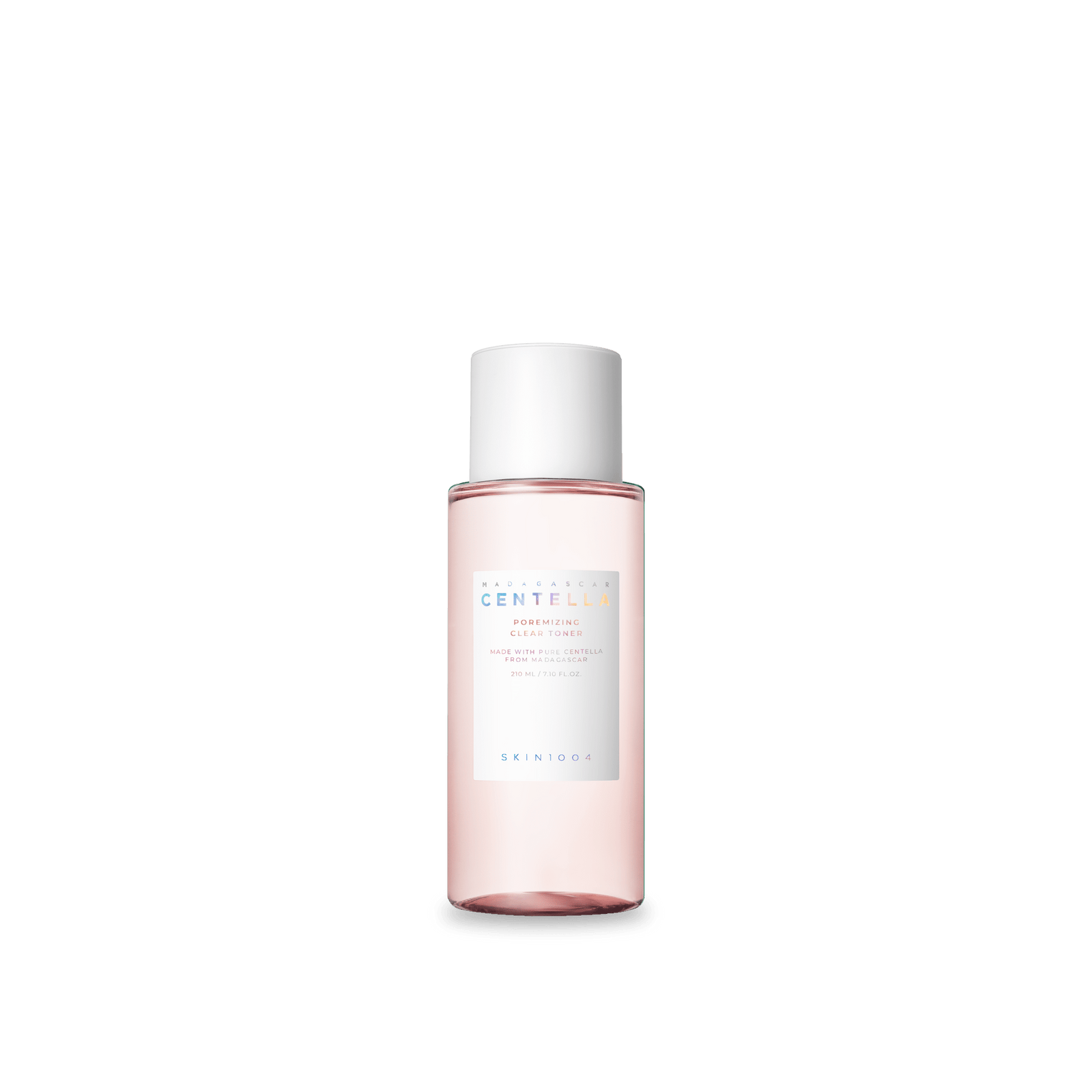 Frasco rosa do tonico SKIN1004 Madagascar Centella Poremizing Clear Toner de 210 ml, sobre fundo branco